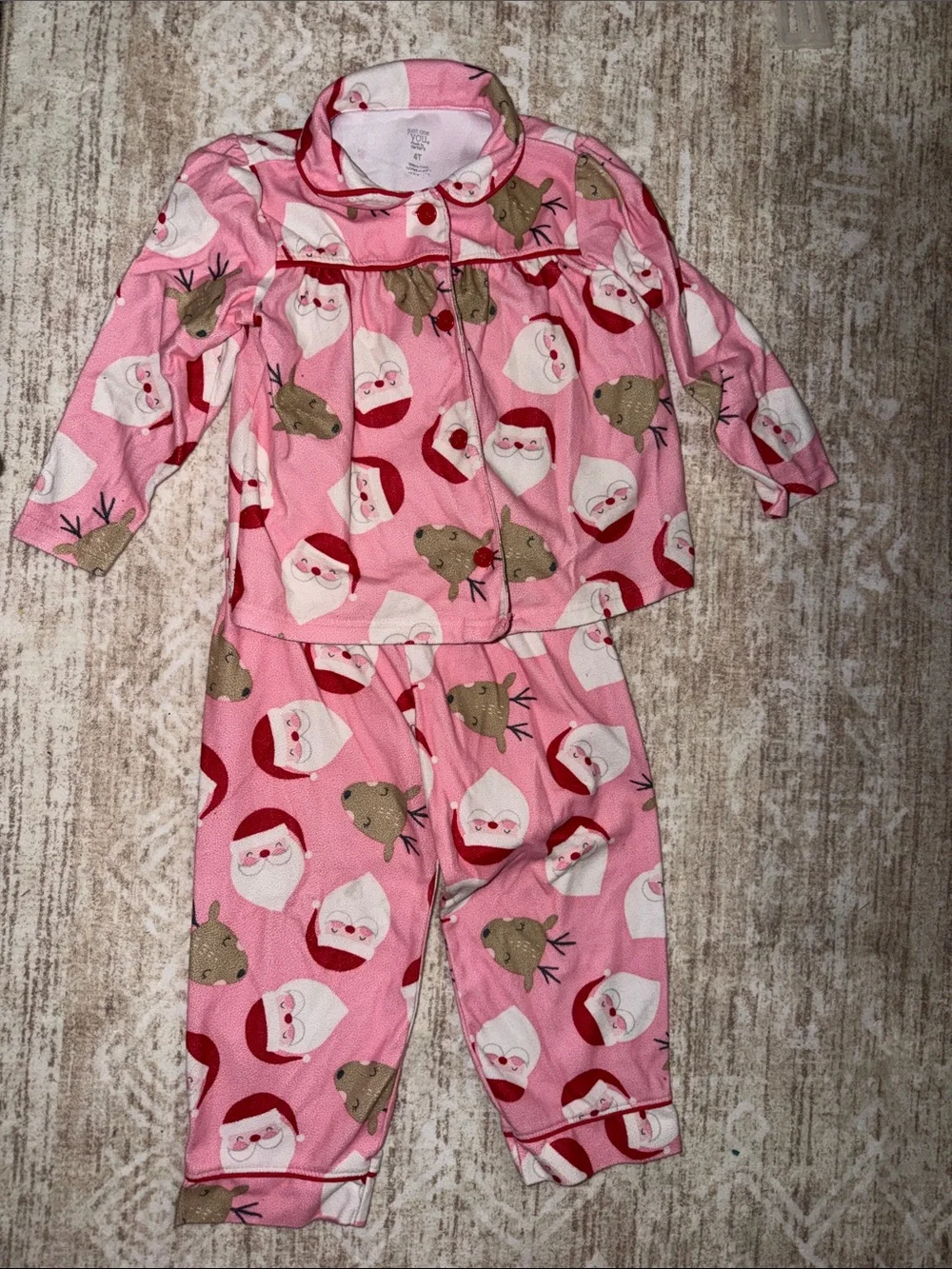 Girls' Pink Santa & Reindeer Two-Piece Pajama Set